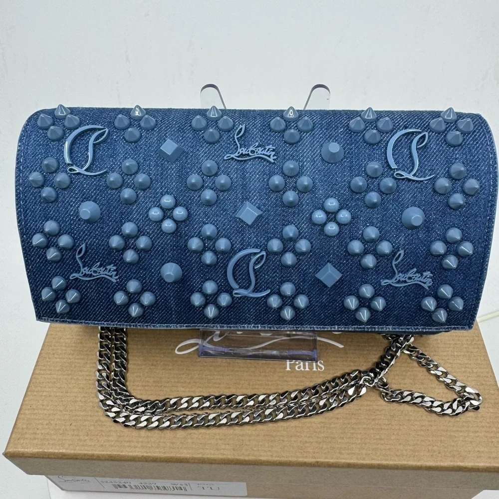 Christian Louboutin DENIM Paloma Embellished Clutch Wallet on Chain New in Box!